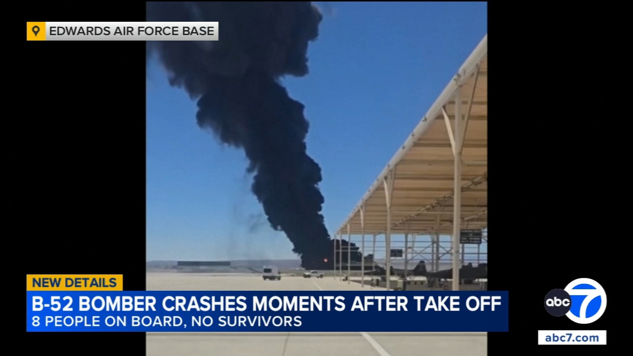 Source-feed image associated with Air Force ID's 8 people killed in B-52 bomber crash at Edwards Air Force Base