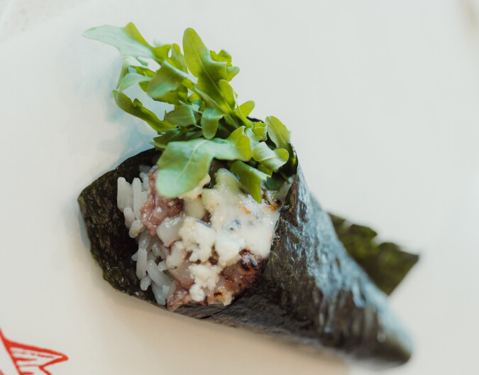 Source-feed image associated with The iconic Father's Office Burger, now in a hand roll. Say what?