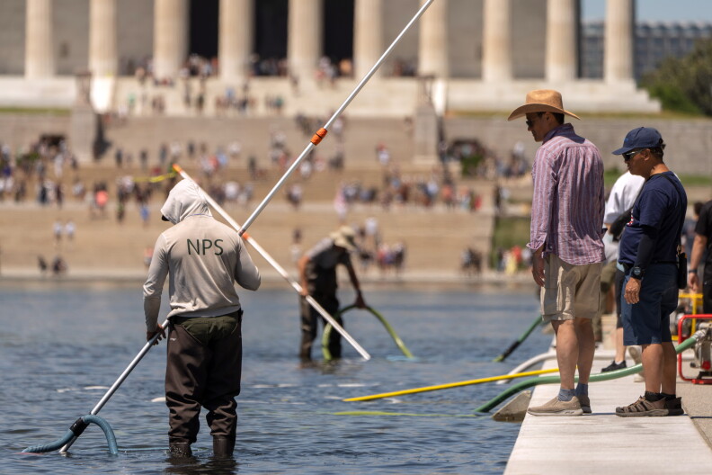 Source-feed image associated with Trump claims vandals damaged DC Reflecting Pool, and says it will be drained again