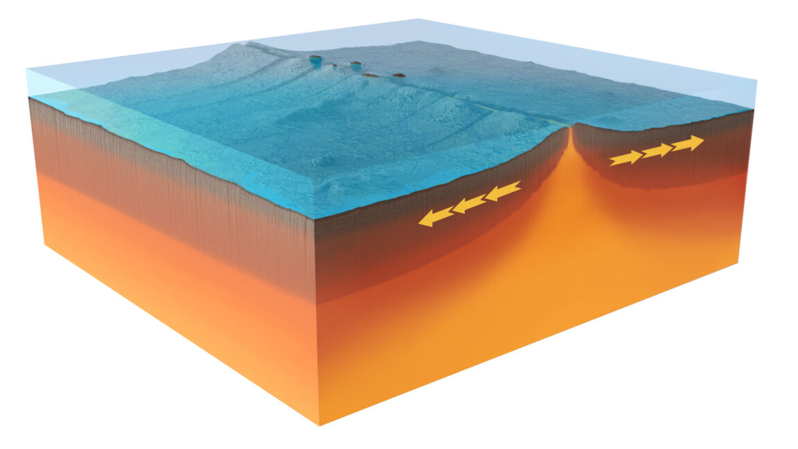 Source-feed image associated with Ocean rift zone saw spreading happen in a sudden burst
