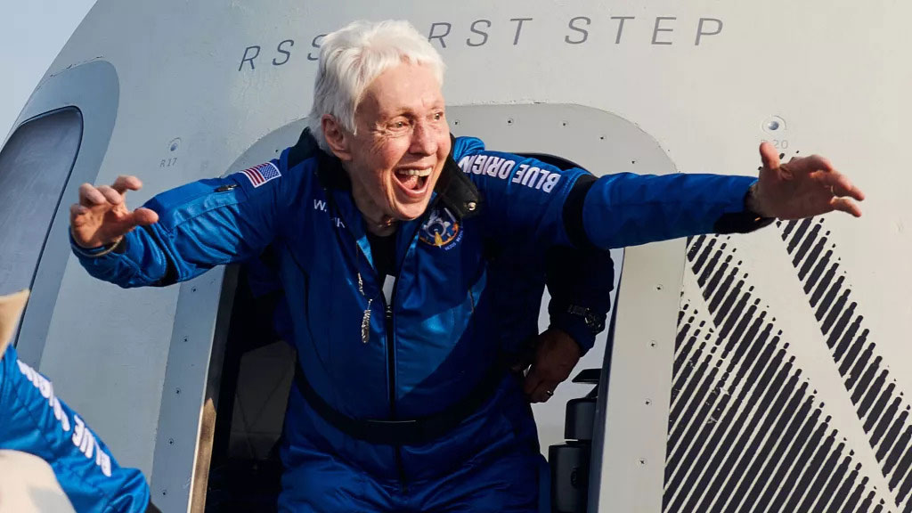 Source-feed image associated with Wally Funk, last of Mercury 13 and oldest woman in space, dies at 87