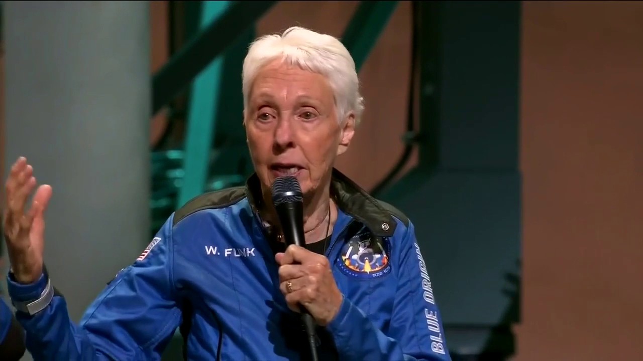 Source-feed image associated with Wally Funk, aviation pioneer who was the oldest woman to travel into space, dies at 87