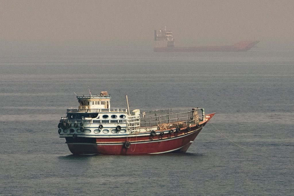 Source-feed image associated with U.S. and Iran trade strikes for first time in weeks over Strait of Hormuz control