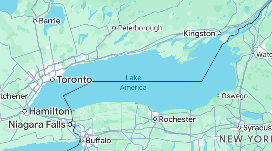 Source-feed image associated with Google Maps renames "Lake Ontario" to "Lake America" even faster than US government