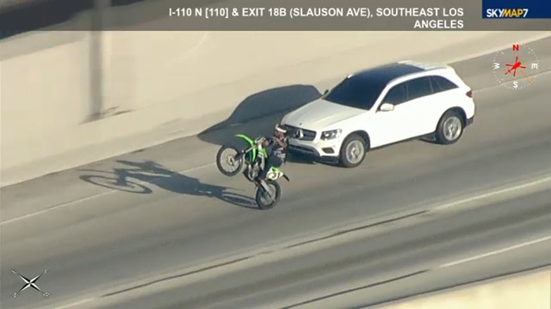 Source-feed image associated with High-speed police chase through Los Angeles, California includes dangerous encounter with dirt bike riders | Video