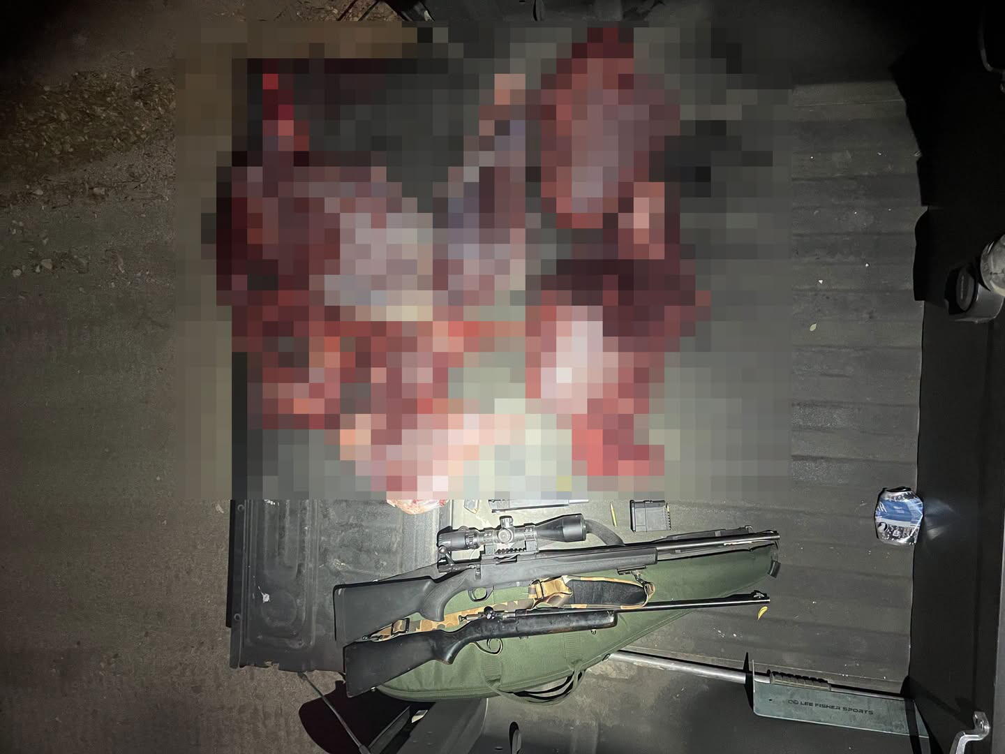 Image from linked report: Poaching suspects caught with bloody hands, decapitated deer in Angeles National Forest