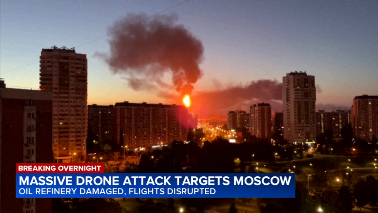 Source-feed image associated with Ukraine fires over 1,000 drones at Russia, including 'largest ever' attack on Moscow