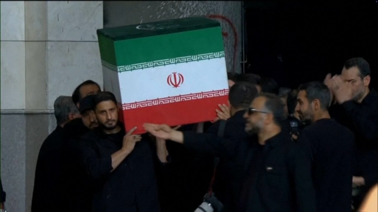 Source-feed image associated with Calls for revenge as senior Iranian officials appear in public for supreme leader's funeral