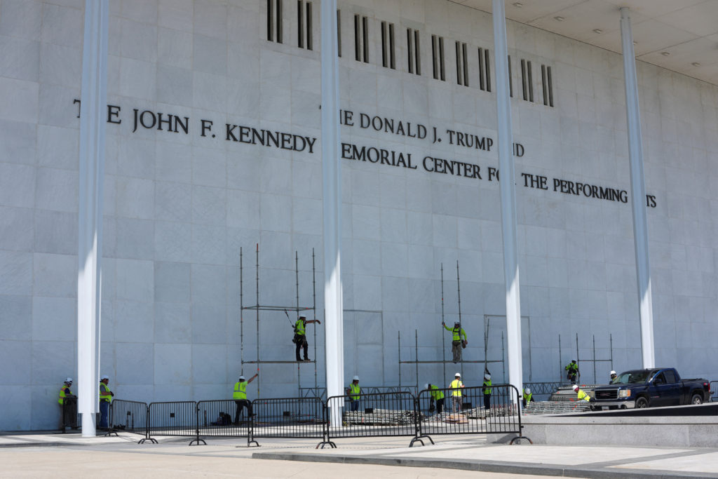 Source-feed image associated with WATCH LIVE: Scaffolding goes up at Kennedy Center ahead of deadline to remove Trump's name