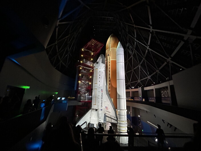 Source-feed image associated with California Science Center visitors will see space shuttle Endeavour in launch position this fall
