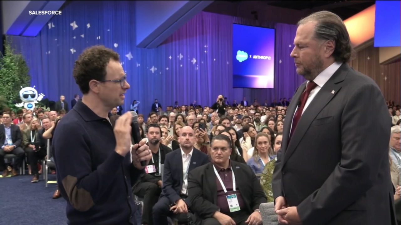 Source-feed image associated with AI leaders call for safety while debating government regulation at Dreamforce in San Francisco
