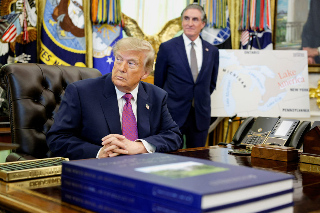 Source-feed image associated with WATCH: Trump signs order changing Lake Ontario to 'Lake America'