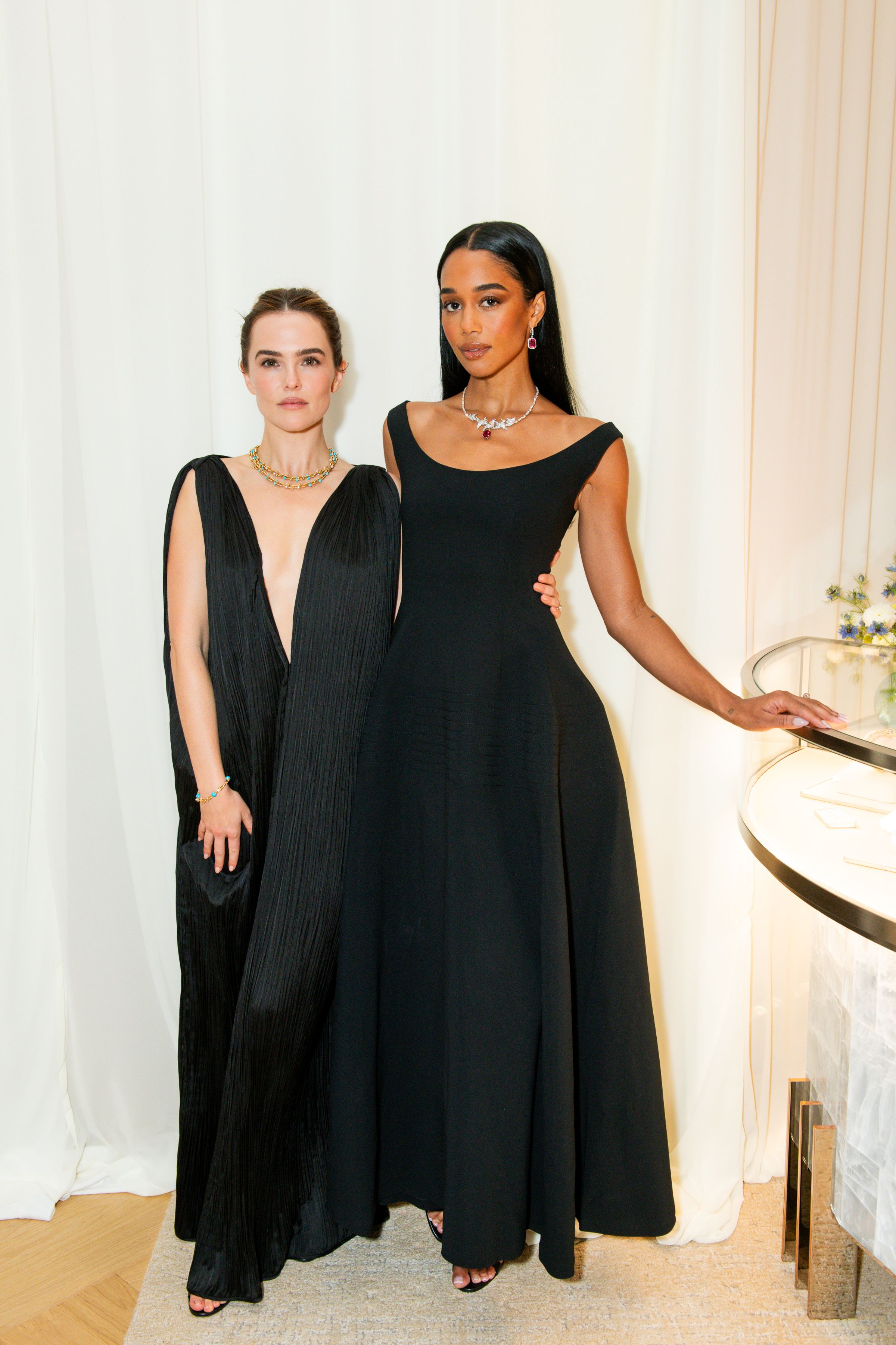 Image from linked report: Laura Harrier and Zoey Deutch Brought Black-Tie Glamour to Tiffany & Co.’s South Coast Plaza Unveiling