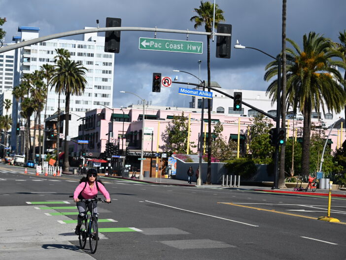 Source-feed image associated with In Santa Monica, AI tickets are underway for cars blocking bike lanes