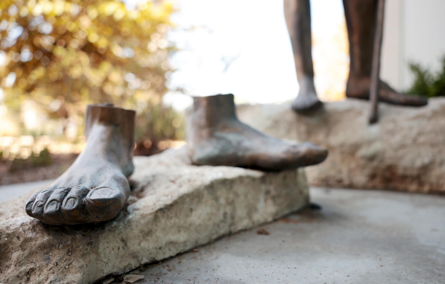 Image from linked report: Bronze Jesus is sawed off at the ankles, carted away: 'Is nothing sacred?!'