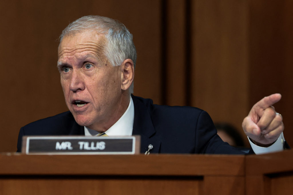 Source-feed image associated with WATCH: Tillis says he won't vote to confirm Blanche unless nominee meets with Epstein survivors