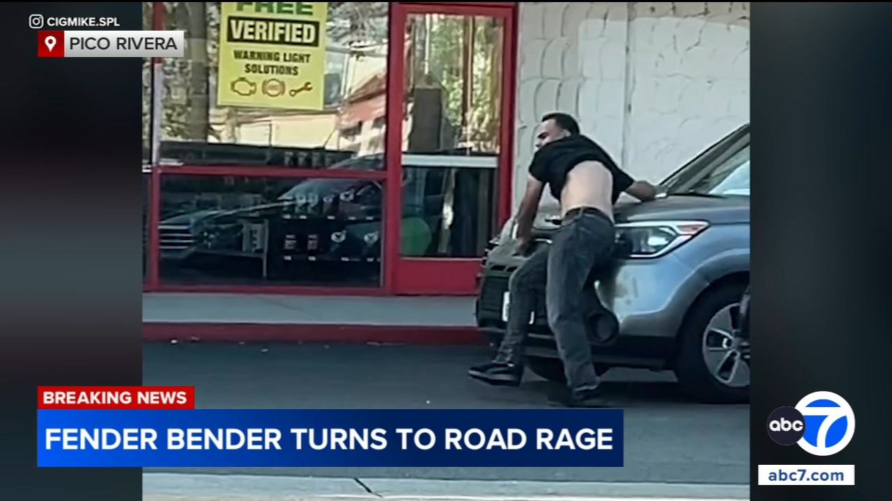 Image from linked report: Man struck, nearly run over in road rage confrontation at SoCal shopping plaza