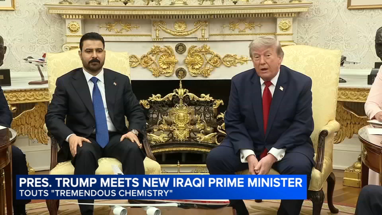 Source-feed image associated with Trump touts 'tremendous chemistry' with new Iraqi prime minister during White House visit