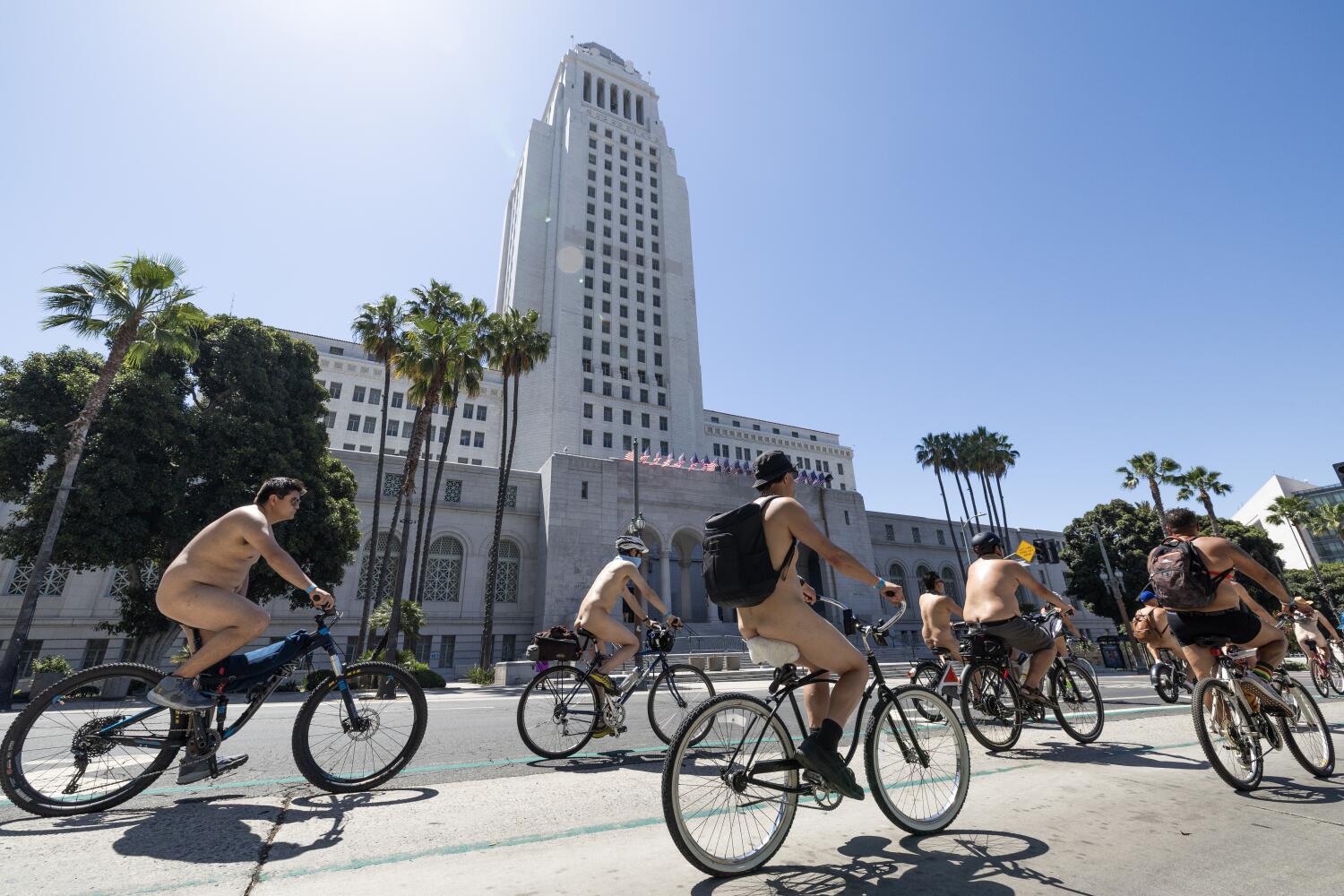 Source-feed image associated with Two shot with BB gun at naked bike ride in downtown L.A.