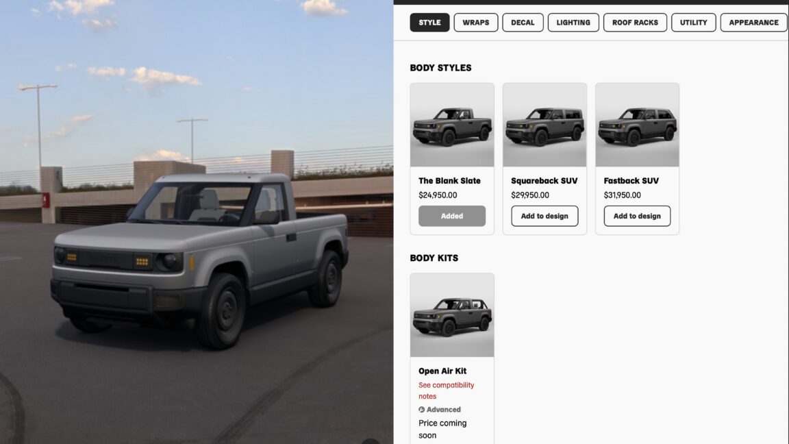 Source-feed image associated with Slate Auto's truck builder goes live for its $25k electric pickup