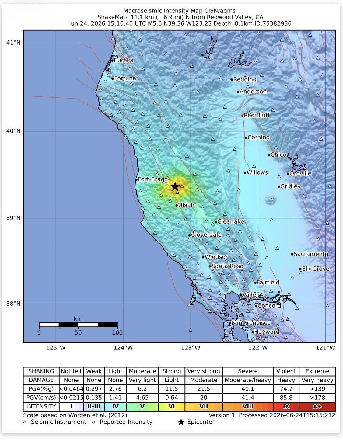 Source-feed image associated with Magnitude 5.6 earthquake shakes Northern California, hitting Mendocino County