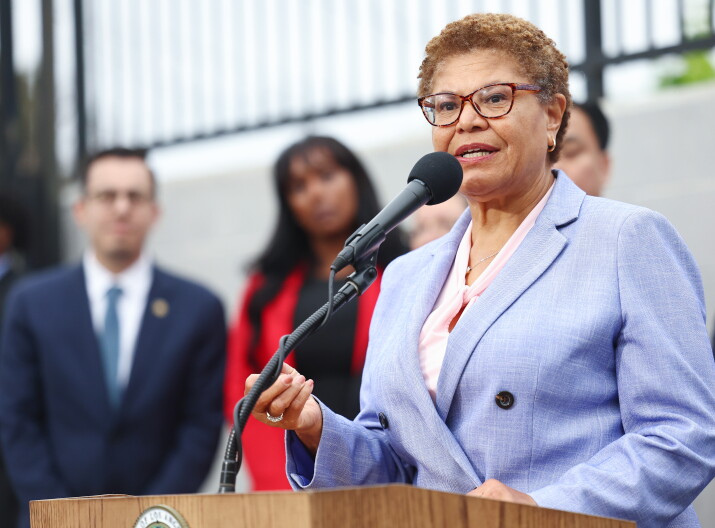 Source-feed image associated with Bass to step down from LA's lead homeless agency commission. LAist found she was often absent
