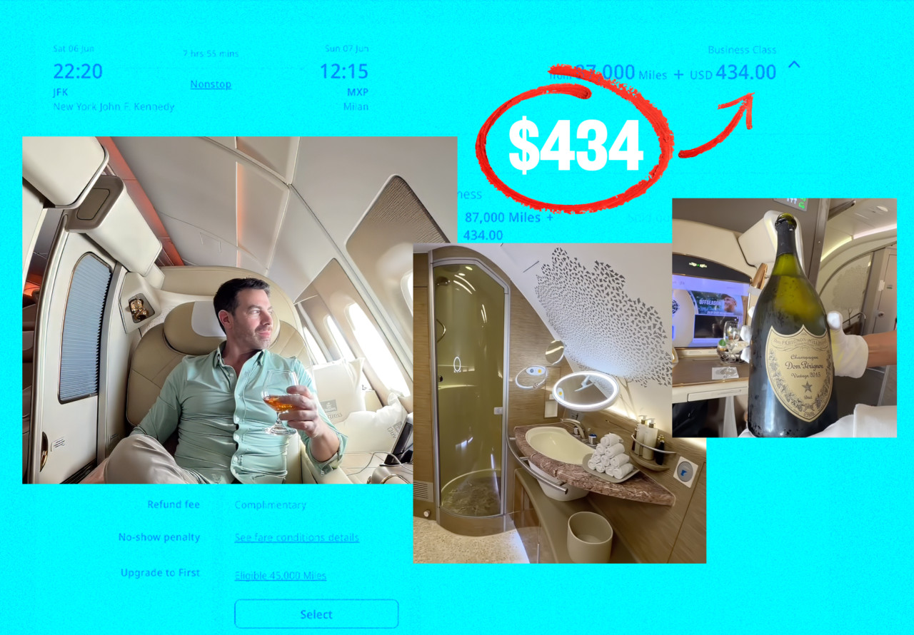 Source-feed image associated with This credit-card pointsmaxxer booked a $16,000 first-class Emirates flight for $400 — and you can, too