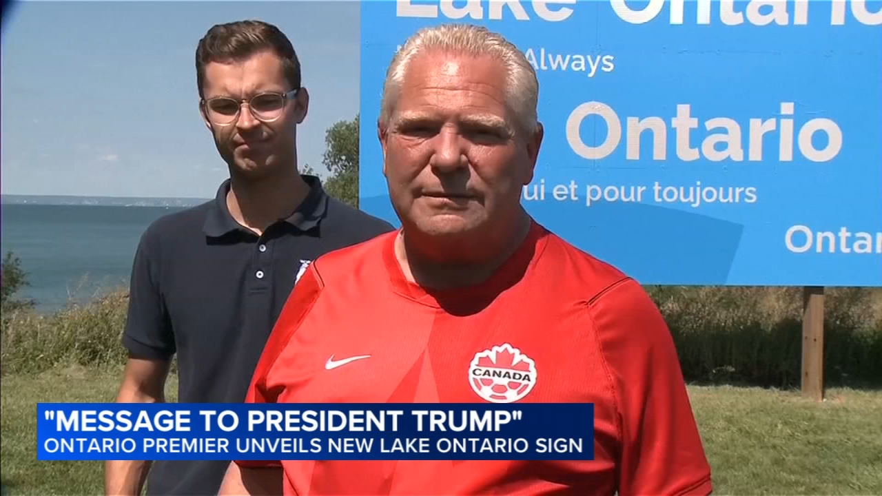 Source-feed image associated with Ontario Premier Doug Ford premier answers Donald Trump’s ‘Lake America’ with giant ‘Lake Ontario’ sign