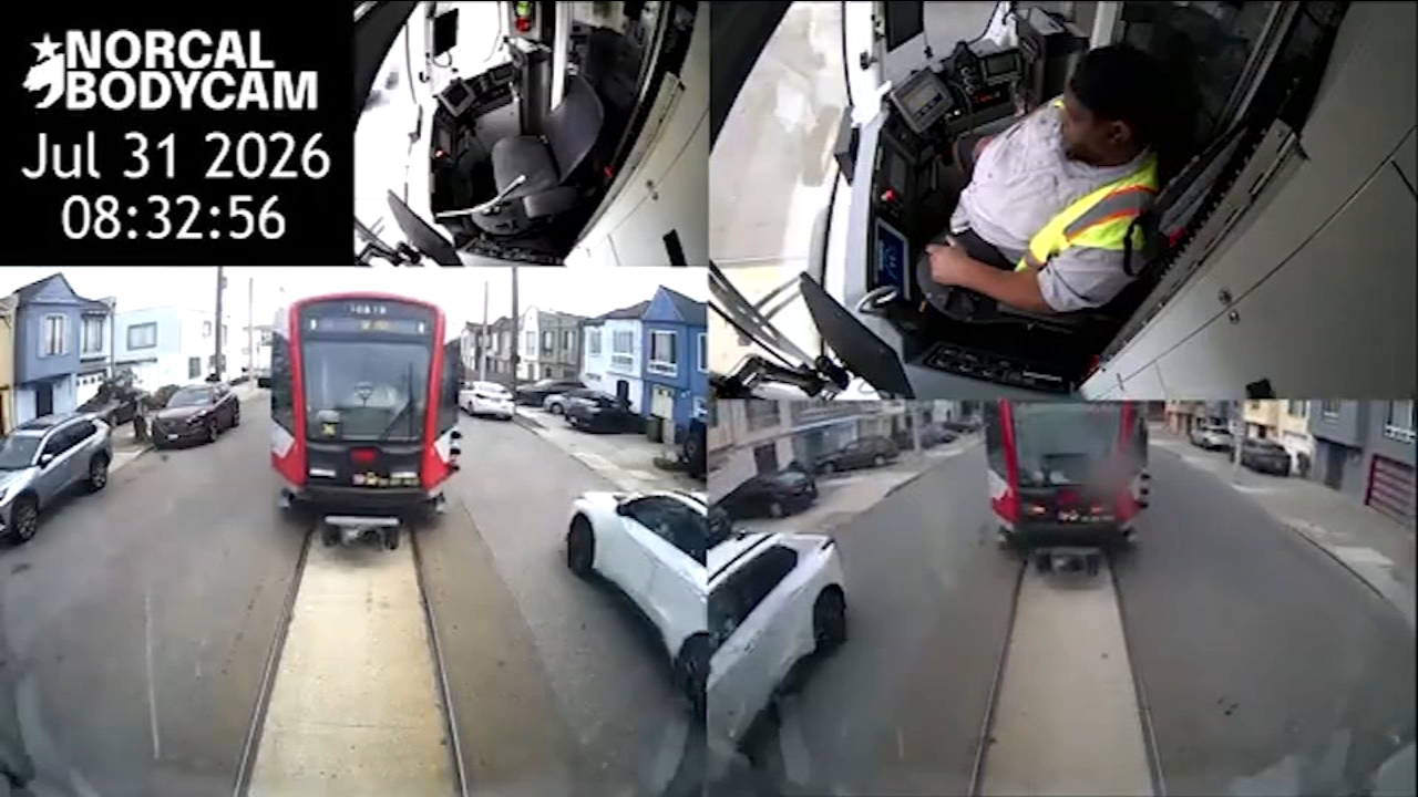 Source-feed image associated with Video appears to show SF Muni driver asleep before 2 empty trains crash