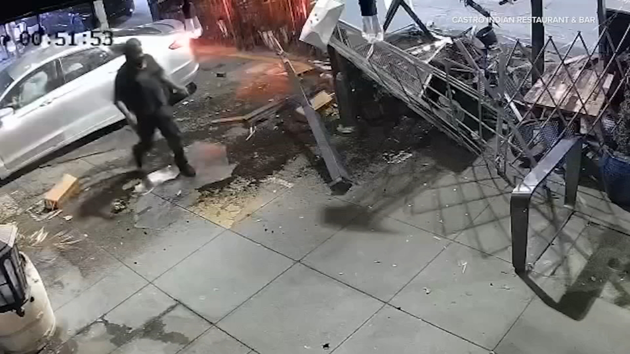 Source-feed image associated with SF hit-and-run driver crashes into Castro District cafe, destroys nearby parklet, police say