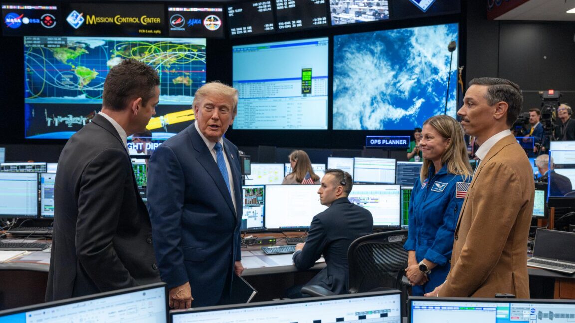 Source-feed image associated with Why it matters that President Trump just dialed into a NASA news conference
