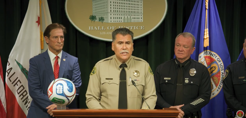 Source-feed image associated with LA County sheriff: ICE will be at the World Cup in LA but agents won’t do enforcement