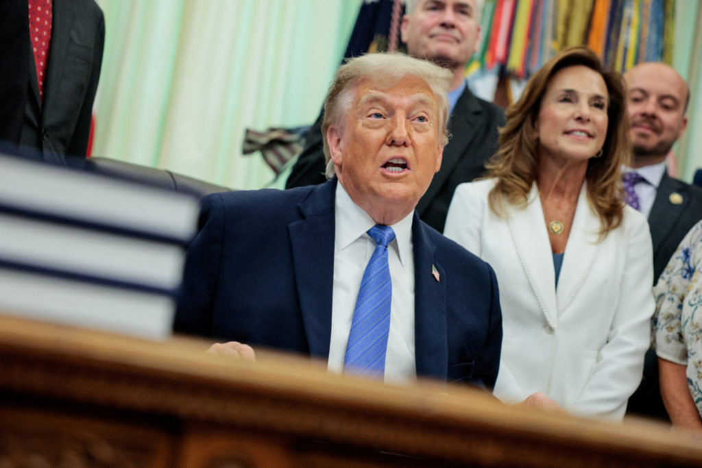 Source-feed image associated with WATCH: Trump claims U.S. is taking 'millions of barrels' of oil out of Strait of Hormuz, calls inflation data 'great'